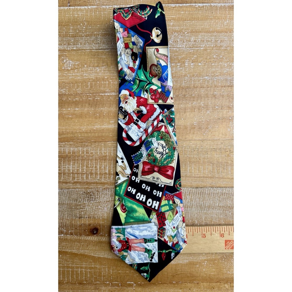 NICOLE MILLER 1994 CHRISTMAS ALL OVER PRINT MENS SILK TIE VTG Vintage Ho Ho Ho - Picture 2 of 6